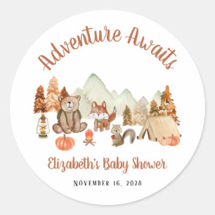 Sticker Rond Baby shower d'aventure d'automne pour les animaux 