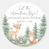 Sticker Rond Baby shower d'aventure des animaux forestiers de b (Devant)