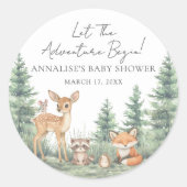 Sticker Rond Baby shower d'aventure des animaux forestiers de b (Devant)