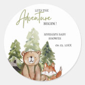 Sticker Rond Baby shower d'aventure pour les animaux des bois (Devant)