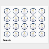 Sticker Rond Baby shower de Ancre de la Marine bleue Bleue Gold (Feuille)