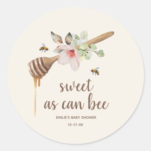 Sticker Rond Baby shower De Baguette De Miel Floral (Devant)
