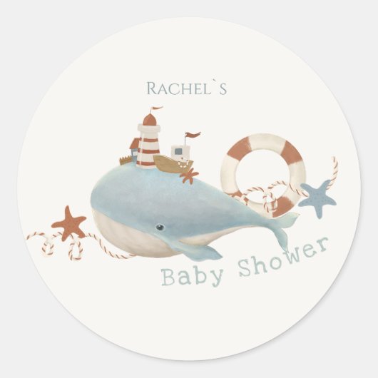 Sticker Rond Baby shower de baleines adorable (Devant)
