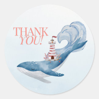 Sticker Rond Baby shower de baleines nautiques Favoriser Merci