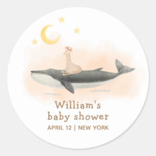 Sticker Rond Baby shower de baleines Vintages et de canards neu
