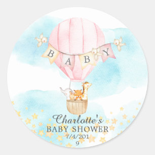 Sticker Rond Baby shower de ballon à air chaud pour bébés an