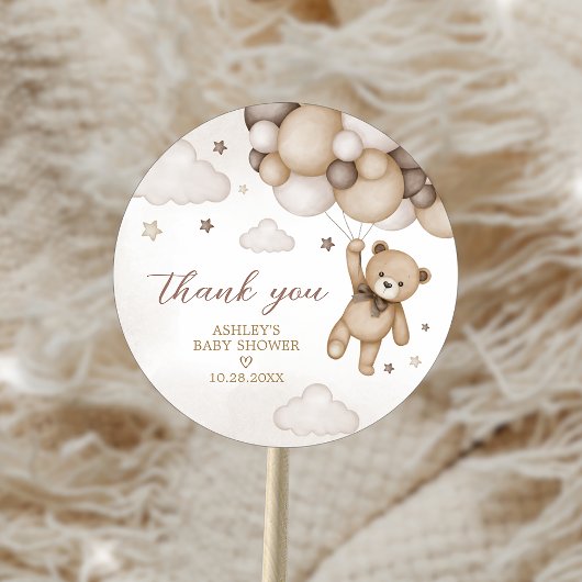 Sticker Rond Baby shower de ballon d'ours Brown