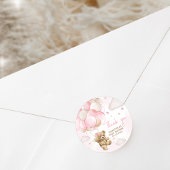 Sticker Rond Baby shower de ballon d'ours rose Boho