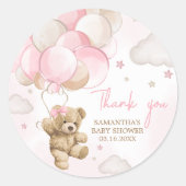 Sticker Rond Baby shower de ballon d'ours rose Boho (Devant)