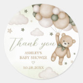 Sticker Rond Baby shower de ballon d'ours vert (Devant)
