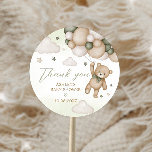 Sticker Rond Baby shower de ballon d'ours vert