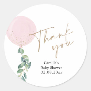 Sticker Rond Baby shower de ballon rose Eucalyptus