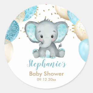 Sticker Rond Baby shower de Ballons d'or Turquiose Eléphant