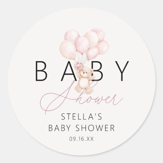 Sticker Rond Baby shower de ballons pour fille en peluche (Devant)