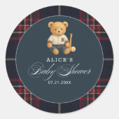 Sticker Rond Baby shower de baseball Preppy Bear (Devant)