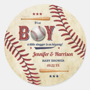 Sticker Rond Baby shower de baseball Vintage garçons