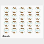 Sticker Rond Baby shower de beignets bleu et chocolat (Feuille)