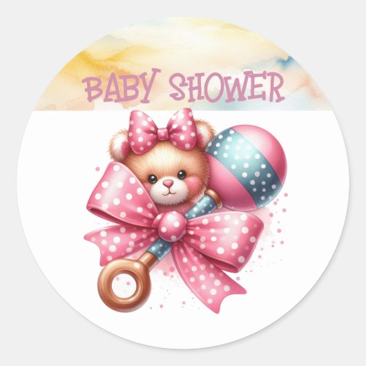Sticker Rond Baby shower de bétail rose de bébé (Devant)