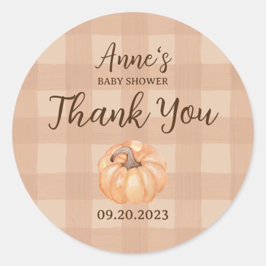Sticker Rond Baby shower de Boho Little Citrouille Merci (Devant)