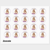 Sticker Rond Baby shower de Boho pourpre (Feuille)