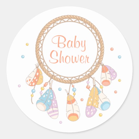 Sticker Rond Baby shower de Boho Tribal Dreamcatcher (Devant)