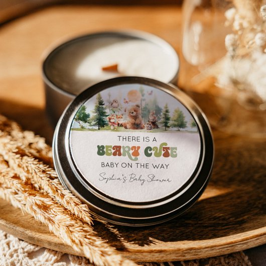 Sticker Rond Baby shower de bois de Beary Cute