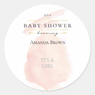 Sticker Rond Baby shower de bonbons en coton rose d'aquarelle