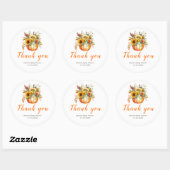 Sticker Rond Baby shower de bouquet de fleurs citrouilles (Feuille)
