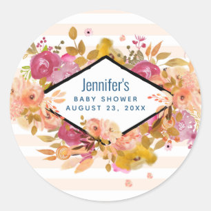 Sticker Rond Baby shower de bouquet floral orange et rose