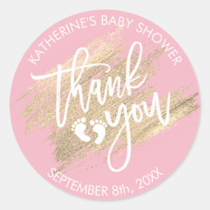 Sticker Rond Baby shower de brosse rose blanc or