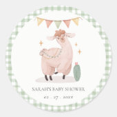 Sticker Rond Baby shower de Cactus Boho Llama Vert Cute (Devant)