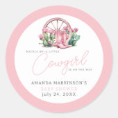 Sticker Rond Baby shower de cactus occidental de cagoule rose (Devant)