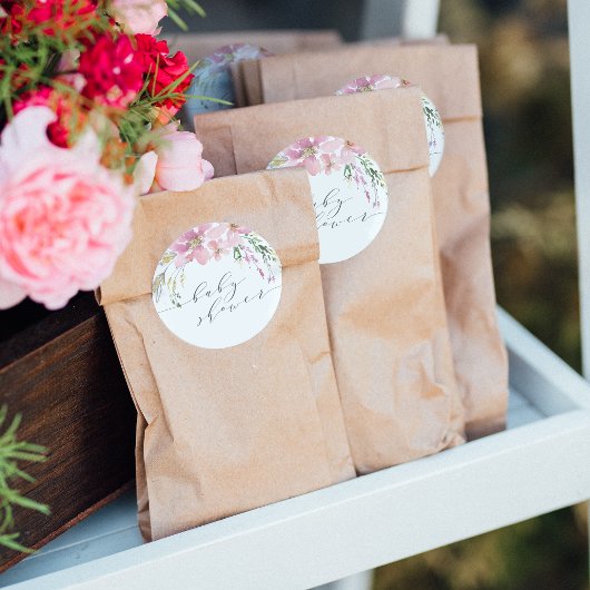 Sticker Rond Baby shower de calligraphie florale d'été