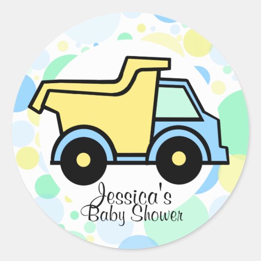 Sticker Rond Baby shower de camion de vidange (Devant)