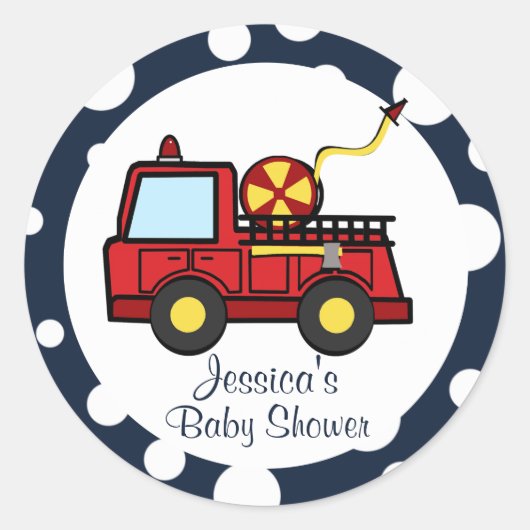 Sticker Rond Baby shower de camion-feu (Devant)