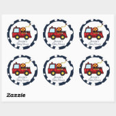 Sticker Rond Baby shower de camion-feu (Feuille)
