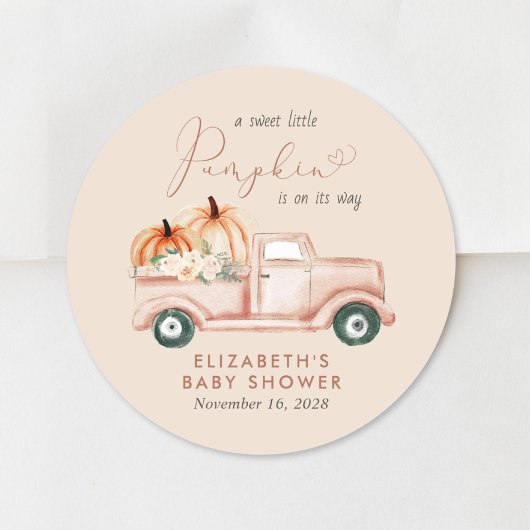 Sticker Rond Baby shower de camion Vintage Citrouille