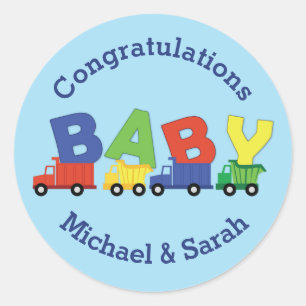Sticker Rond Baby shower de camions