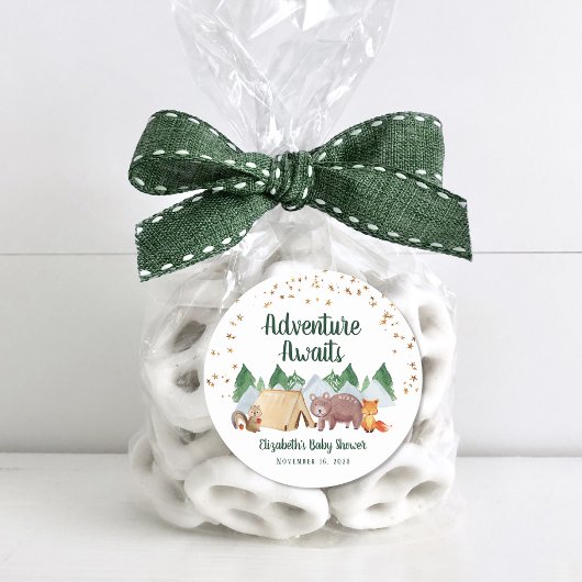 Sticker Rond Baby shower de camping pour animaux des bois