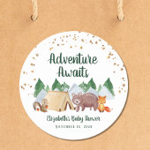 Sticker Rond Baby shower de camping pour animaux des bois