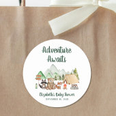 Sticker Rond Baby shower de camping pour animaux rustiques en b