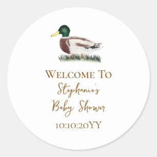 Sticker Rond Baby shower de canard Mallard Bienvenue Favoriser