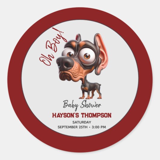Sticker Rond Baby shower de caricatures de chiens mignons pour (Devant)