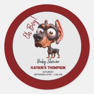 Sticker Rond Baby shower de caricatures de chiens mignons pour 