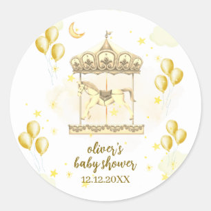 Sticker Rond Baby shower de carrousel magique Gold Elegant