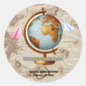 Sticker Rond Baby shower de cartes du monde Adventure Await (Devant)