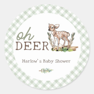 Sticker Rond Baby shower de cerfs de boeufs Oh Deer Woodland