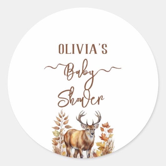Sticker Rond Baby shower de cerfs de bois d'automne (Devant)
