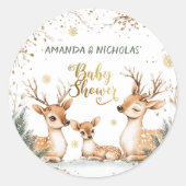 Sticker Rond Baby shower de cerfs d'hiver (Devant)