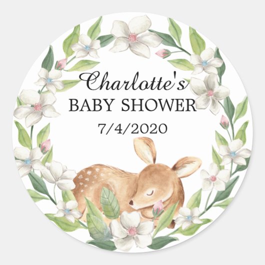 Sticker Rond Baby shower de cerfs doux en bois (Devant)